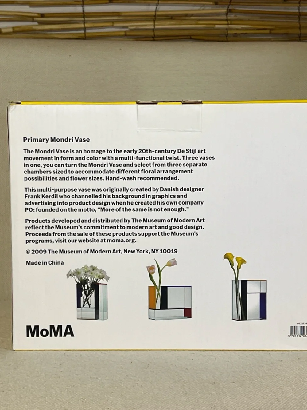 Moma Mondri Vase — Clear Glass with Yellow, Blue, Red and Black Accents
